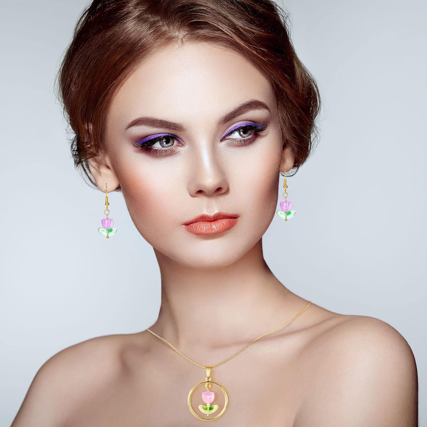 320PCS Tulip Flower Beads Glass Translucent Bracelet Beads Colorful Handcrafted Crystal Loose Glass Beads for Spring Summer DIY Jewelry Making Gifts