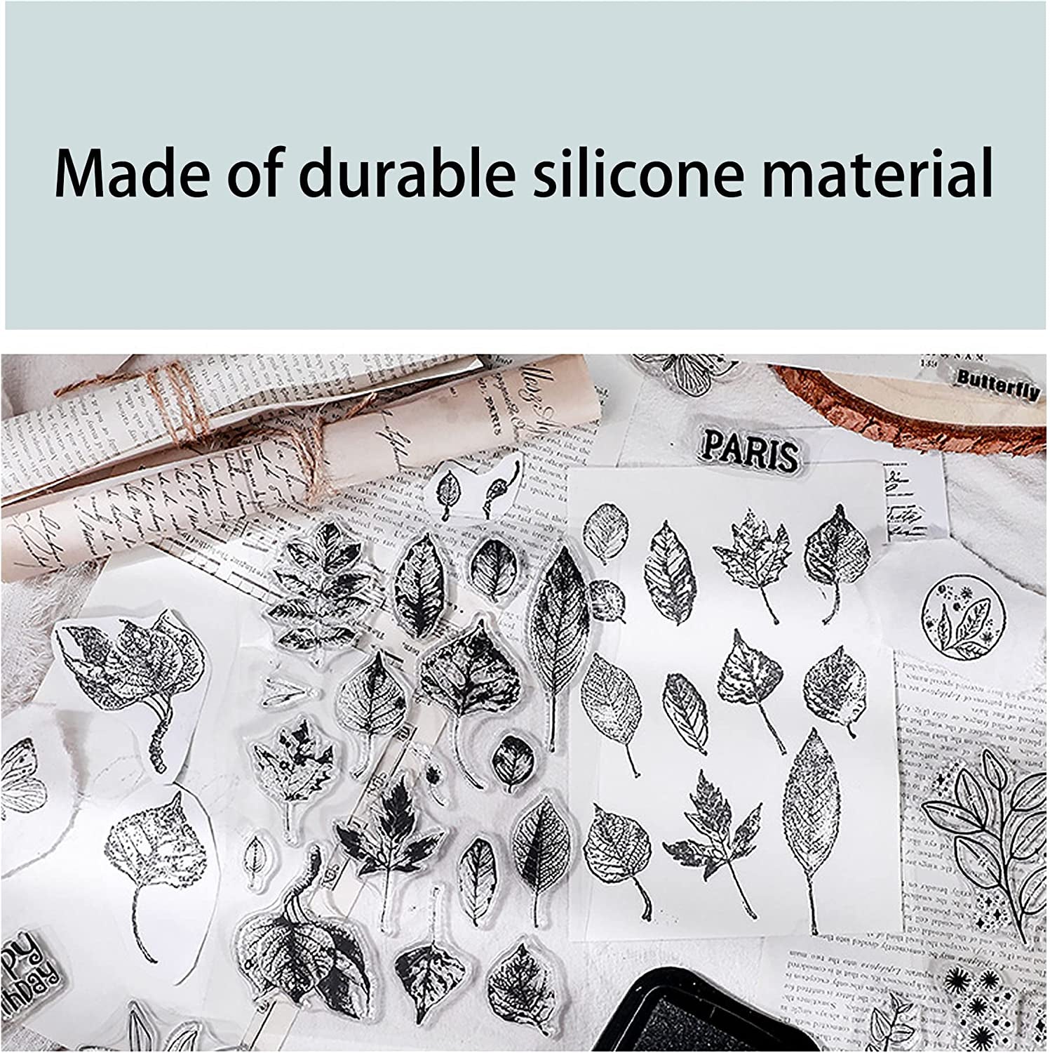 6 Sheets Clear Stamp Silicone Stamp Cards with Greeting Words, Flowers, Leaves, Butterflies, and Moons Pattern for Thanksgiving Christmas Holiday Card Making and DIY Scrapbooking Journaling