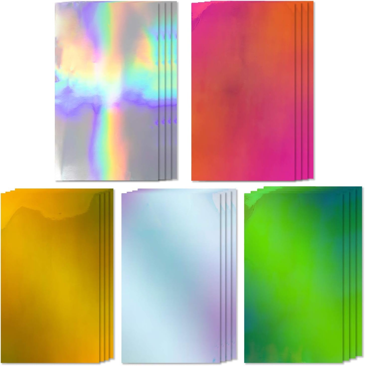Holographic Vinyl Permanent Compatible with Cricut Joy [20 Pack, 5.5 X 12 Inch] Metallic Opal Vinyl Sheets [Opal, Rainbow/Silver, Pink, Blue/Green, Gold/Red] Strong Foil Adhesive Backed Holo Vinyl