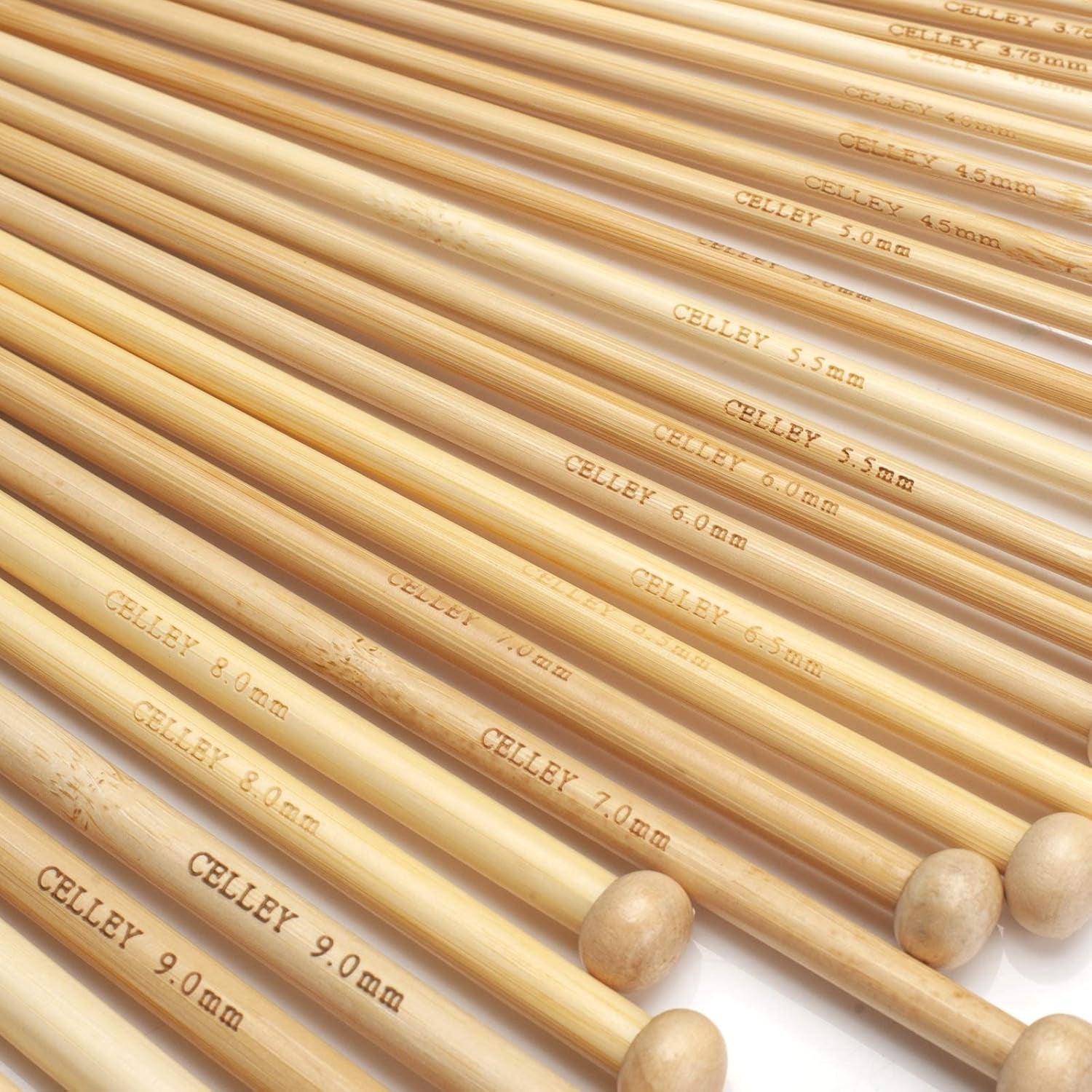 Single Point Bamboo Knitting Needles 14 Inch, 18 Pairs Wooden Knitting Needles for Beginners, US Size 0-15 (2.0-10.0Mm), Straight Wood Needles Prefect for Sweaters, Socks, Shawl, Gloves and Scarf