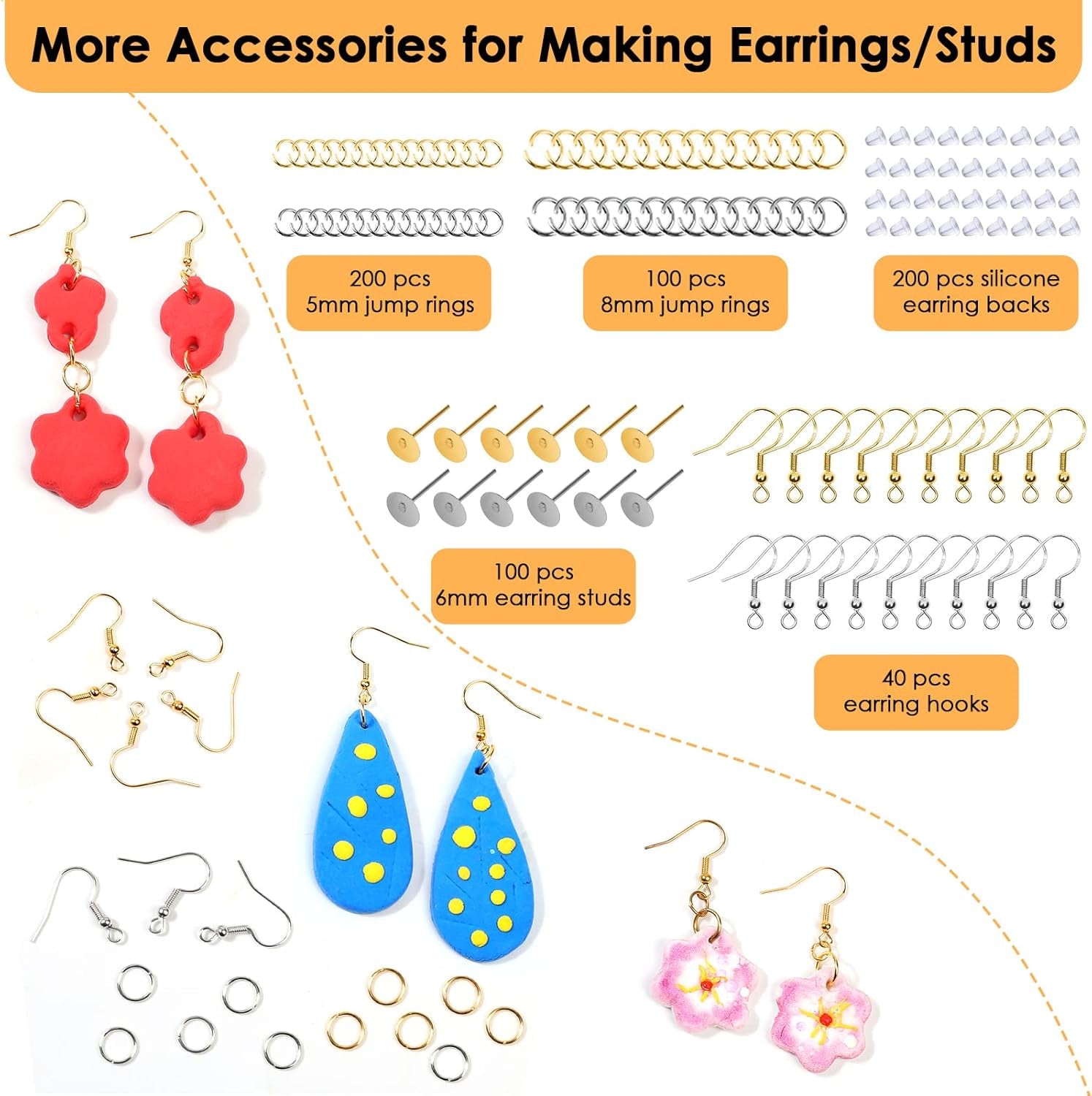 Polymer Clay Cutters for Earrings Making, 705 PCS Set with 49 Shapes Stainless Steel Cutter Tools, 640 Jewelry Accessories, 16 Circle Shape Earring
