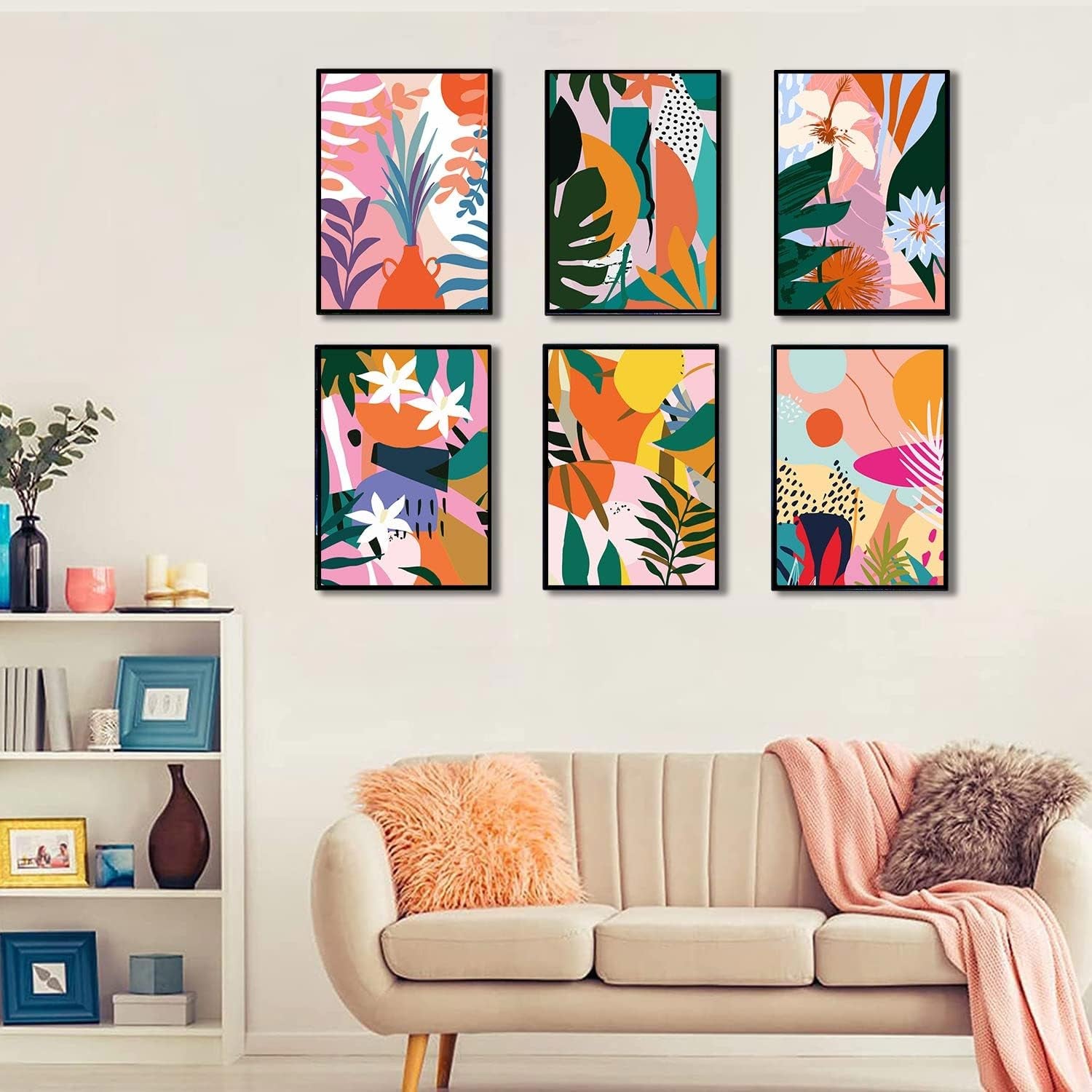 6 Pack Paint by Numbers for Adults - DIY Acrylic Painting Paint by Numbers Kits on Canvas without Frame, Simple Flower Oil Painting for Home Wall Decor 9.8X13.8Inch(25X35Cm)