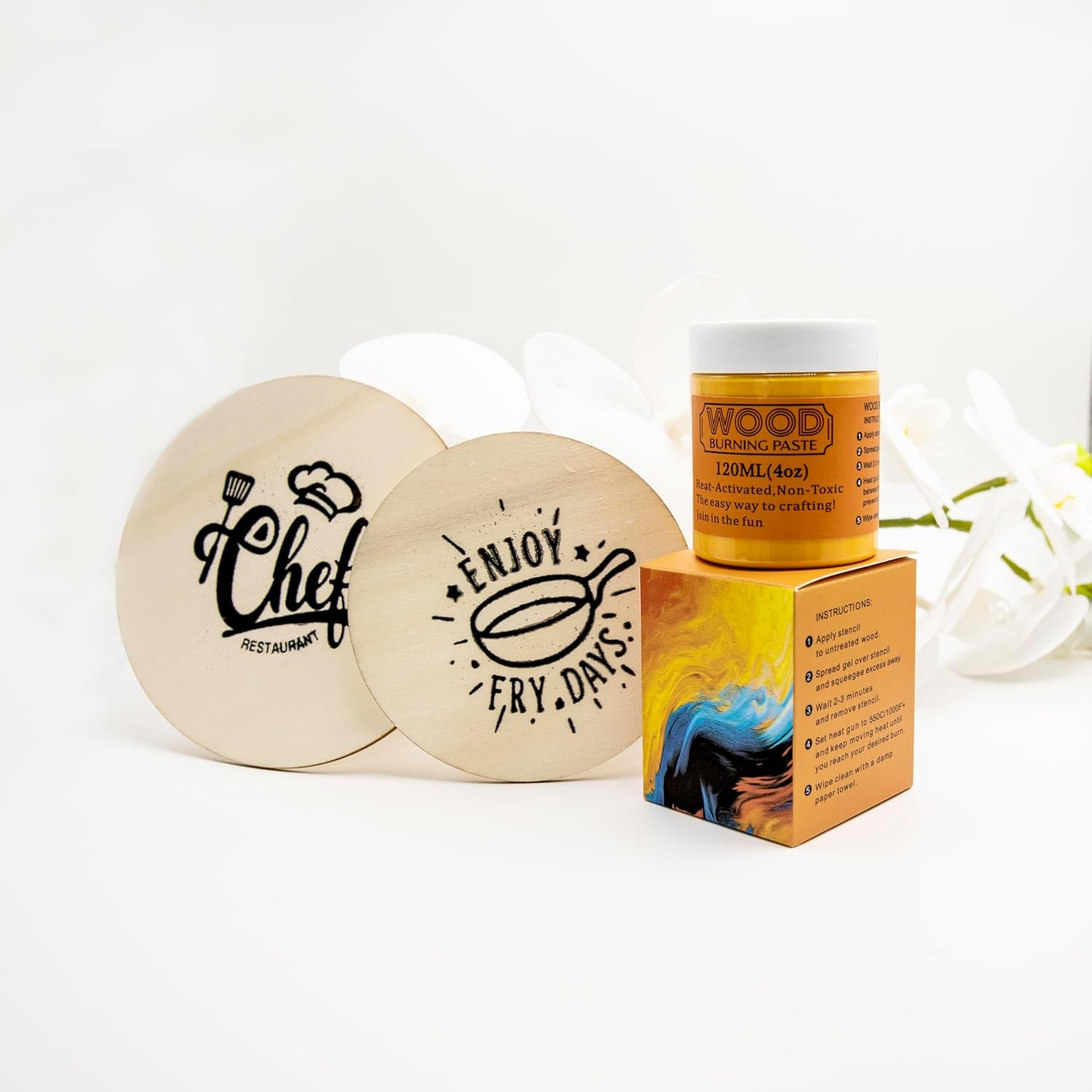 Wood Burning Paste Wood Burning Gel for Heat Gun Heat Activated Paste for Craft Chalk Paste for Wood Burning Etching Marker Stencil Wood Working Tools and Accessories on Wood,Canvas,Denim 4 OZ