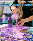 8 Colors 8.45Oz Metallic Acrylic Pour Paint Supplies Kit, Large Volume Premixed High Flow Painting Bulk Set with Silicone Pouring Oil, Gloves, Instructions for Beginner DIY - Ready to Pour