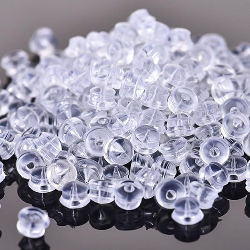 Earring Backs Rubber,50Pcs Soft Clear Earring Backs for Studs,Hypoallergenic Silicone Earrings Backs Replacement for Women(Round）