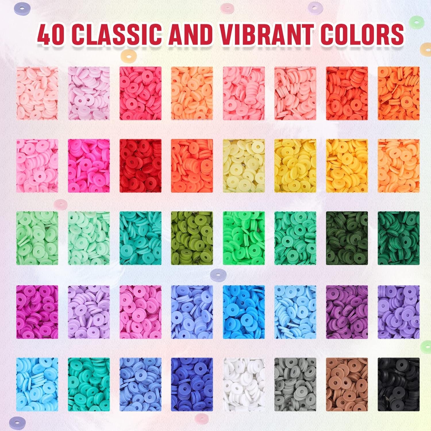 7870Pcs Clay Beads Bracelet Making Kit, 40 Colors Polymer Clay Beads Heishi Flat Beads Kit with Preppy Beads Letter Beads for Crafts Jewelry Making