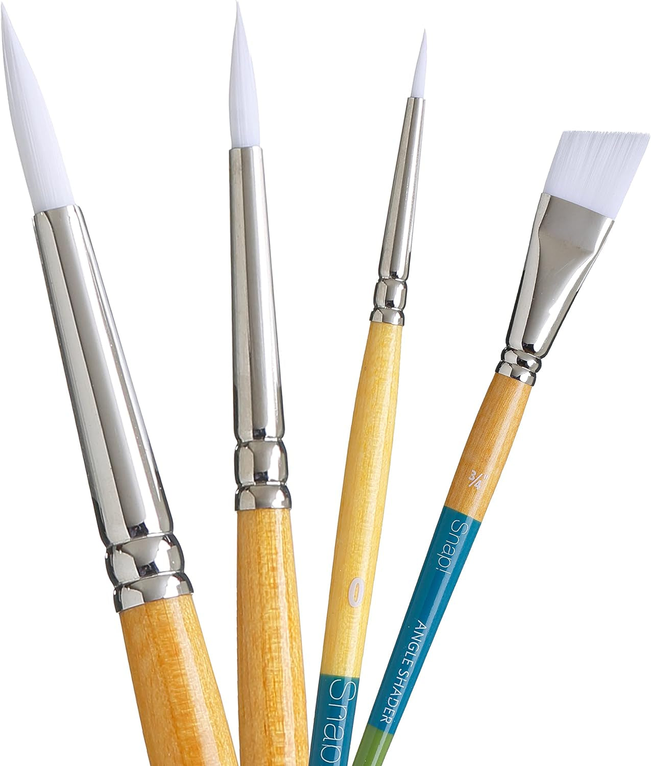 Snap White Synthetic Paint Brush Set for Acrylic and Watercolor, Includes 4 Paint Brushes