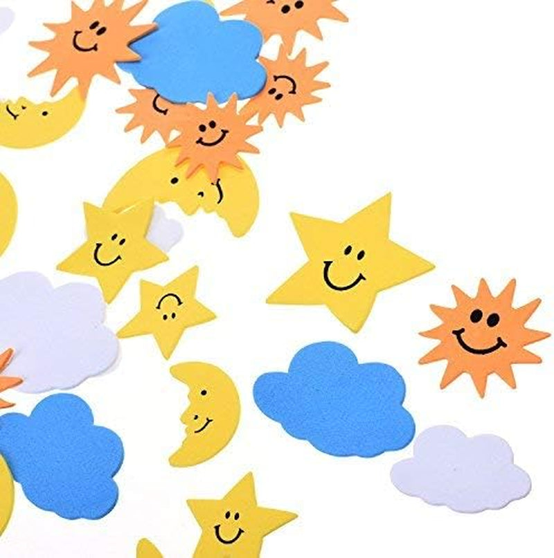 108 Pieces the Blue Sky, the Sun, the Moon Shapes Self-Adhesive Foam Stickers for Craft Art Project