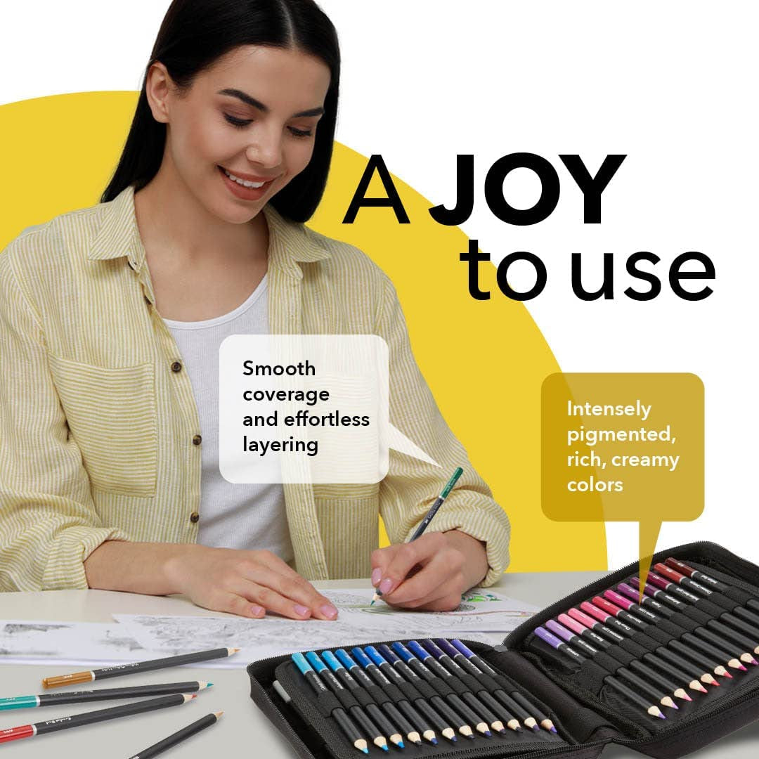 72 Colored Pencils Zipper-Case Set | Quality Soft Core Coloring Pencils for Adults, Professionals and Colorists | in Neat, Strong Carry-Anywhere Zipper Case