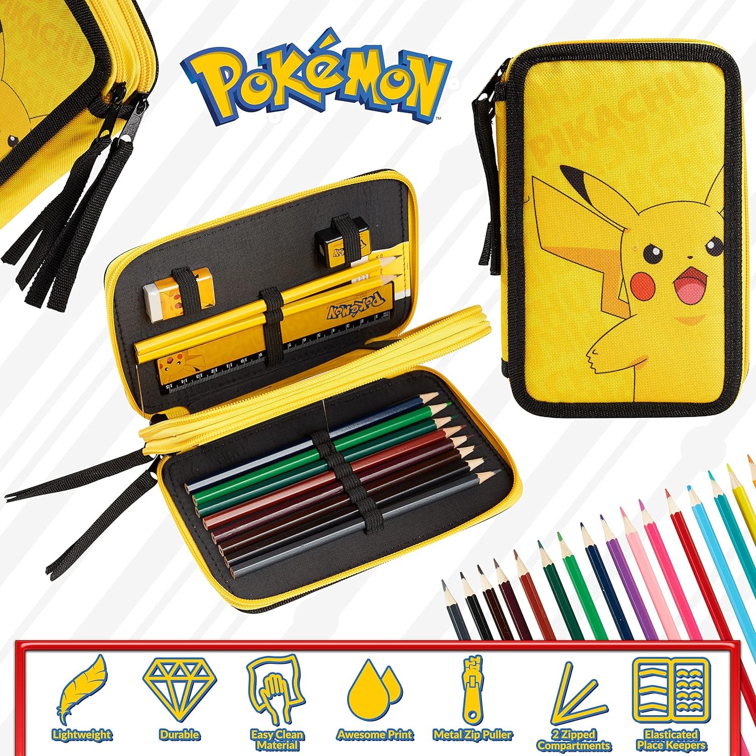 Pencil Case for Boys, Pikachu Filled Pencil Case Stationery Set