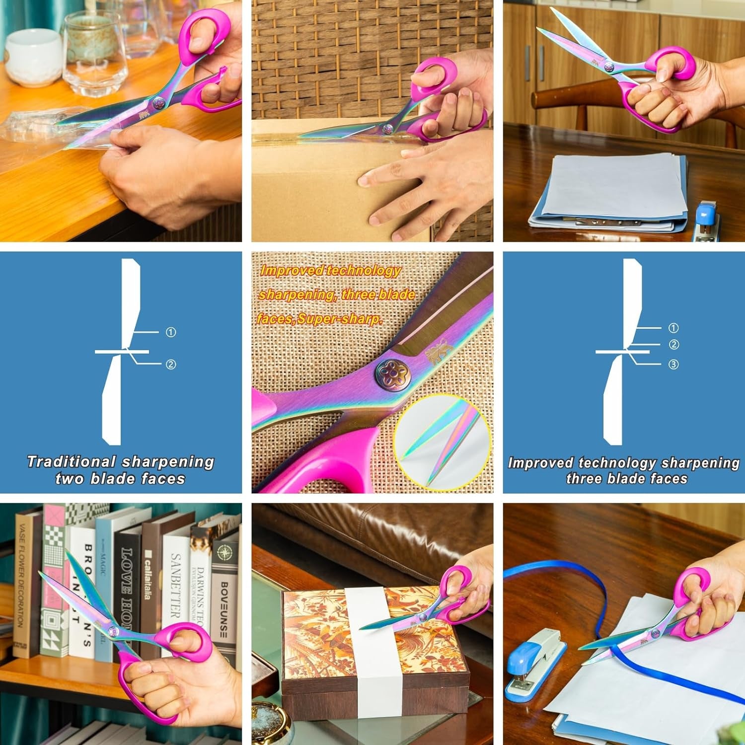 Right Handed Scissors Adults,Titanium Coating Forged Stainless Steel,Comfort Grip Shears,Super-Sharp, for Office Home General Use Professional Crafting, 9.3 Inch