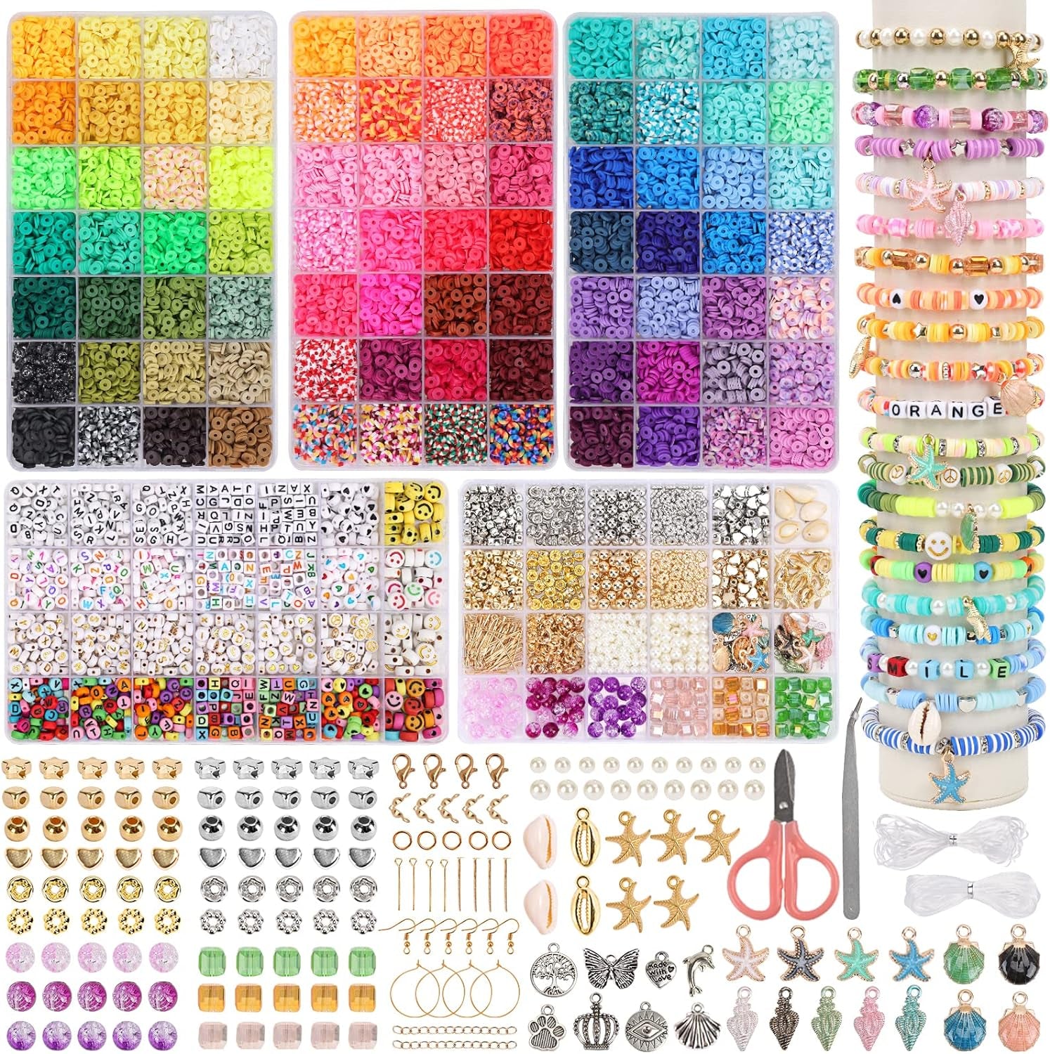 14700Pcs, Clay Beads for Bracelet Making Kit, 84 Colors Flat round Polymer Clay Heishi Spacer Beads for DIY Crafts Necklace Jewelry Making Gifts
