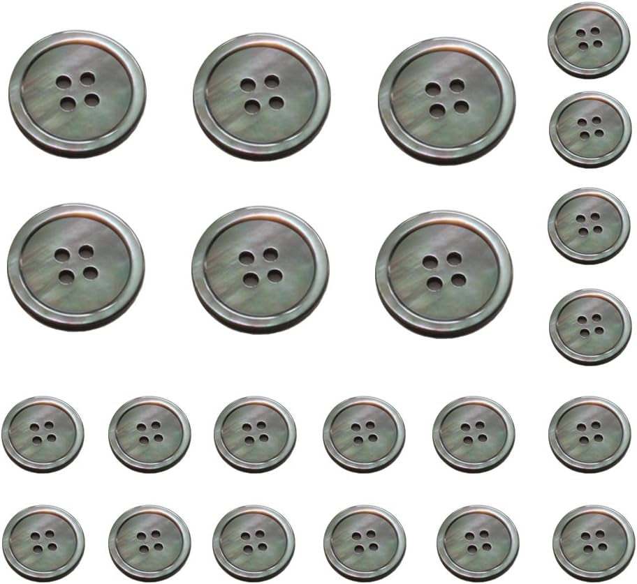 22 Pieces Natural Black Mother of Pearl Blazer Buttons Suit Buttons Set 20Mm 15Mm Genuine Black MOP Buttons Bulk for Men (Black MOP)
