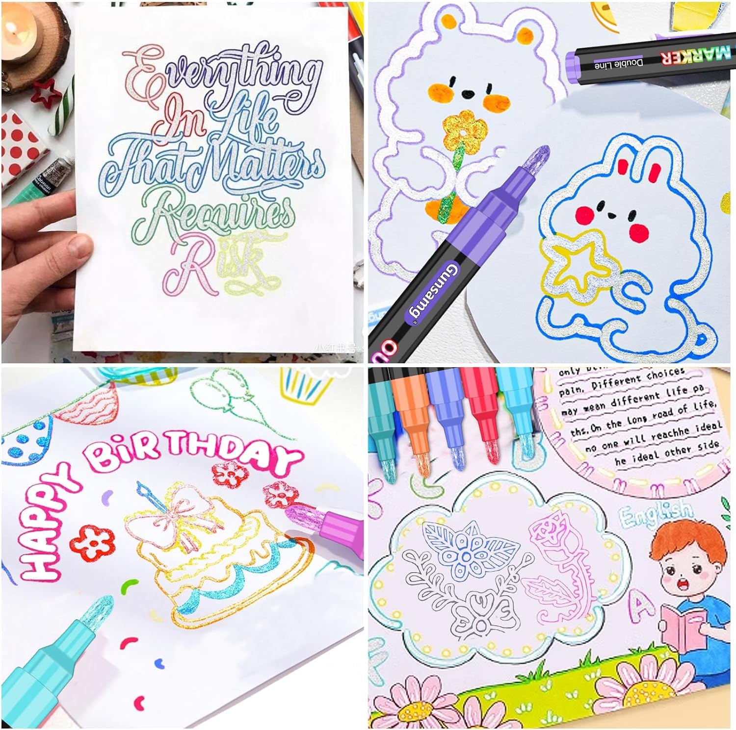 48 Outline Markers for Teen Girl Gifts Trendy Stuff, Glitter Markers Metallic Markers for Doodle Writing,Crafts for Girls 8-12
