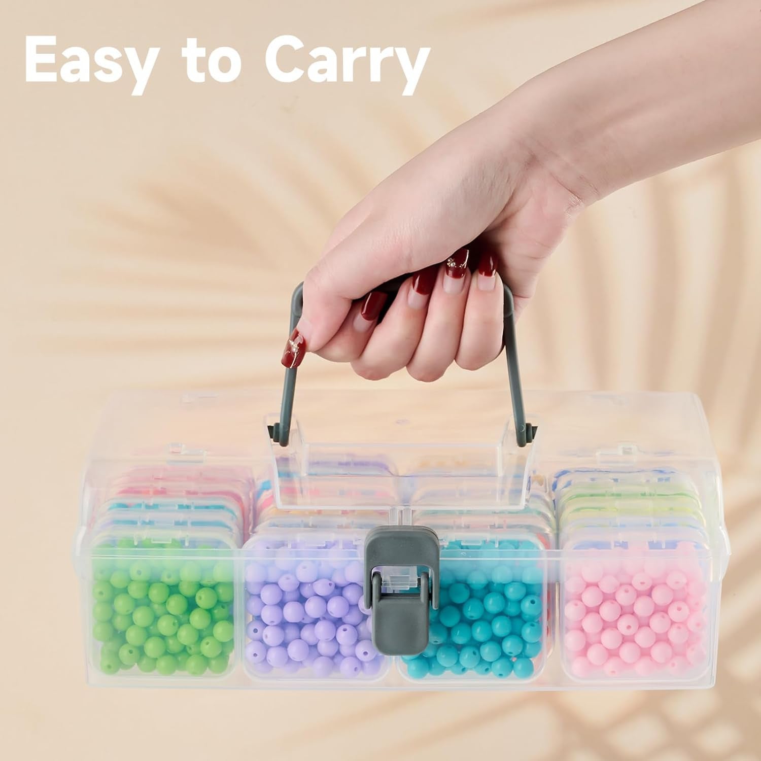 Small Bead Organizers with Handle, 24 Pcs Plastic Storage Cases, Mini Clear Craft Containers with Hinged Lid and Label Small Parts Storage Boxes for DIY Art Craft Accessories