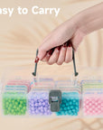 Small Bead Organizers with Handle, 24 Pcs Plastic Storage Cases, Mini Clear Craft Containers with Hinged Lid and Label Small Parts Storage Boxes for DIY Art Craft Accessories