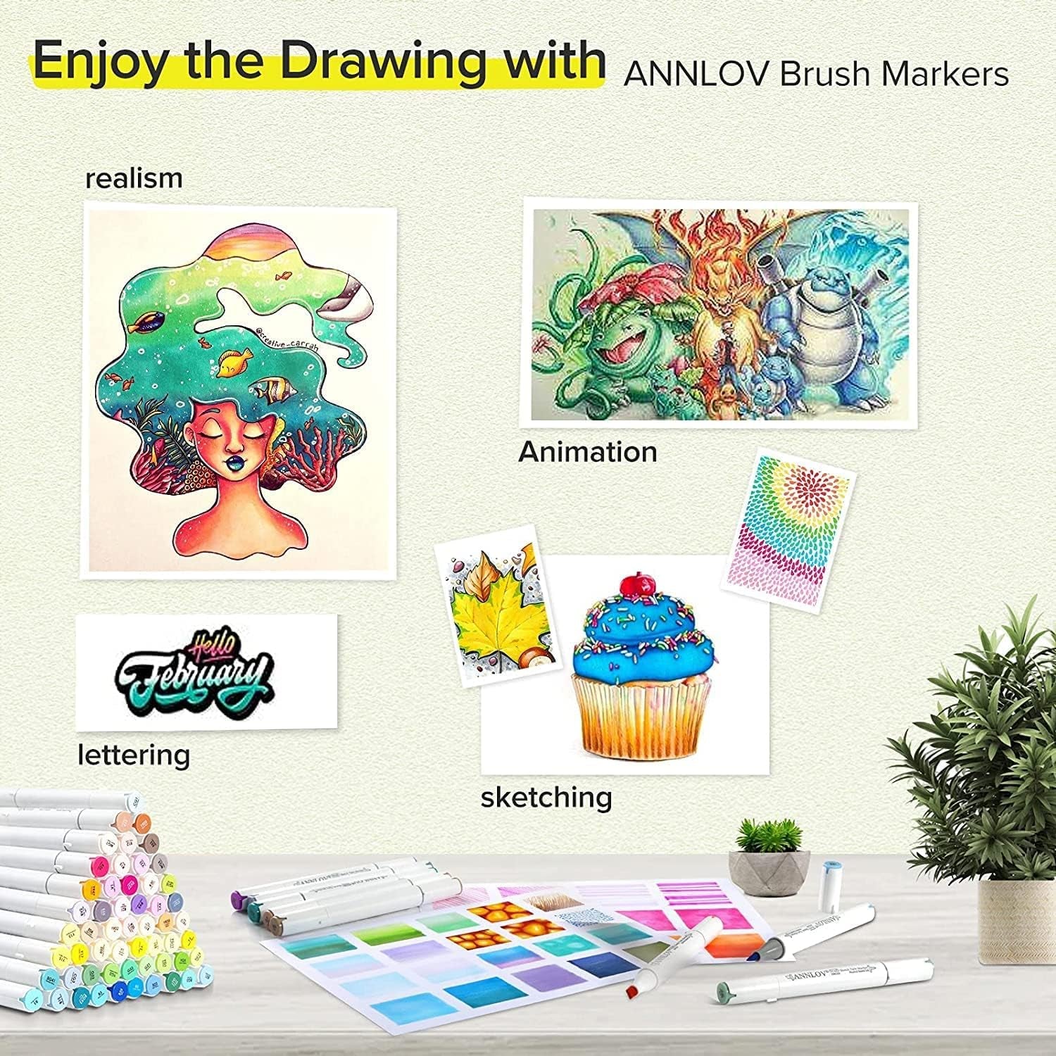 Alcohol Brush Markers,Brush & Chisel Tip Sketch Art Marker for Kids Drawing Artist Sketching,Adult Coloring and Illustration (40)