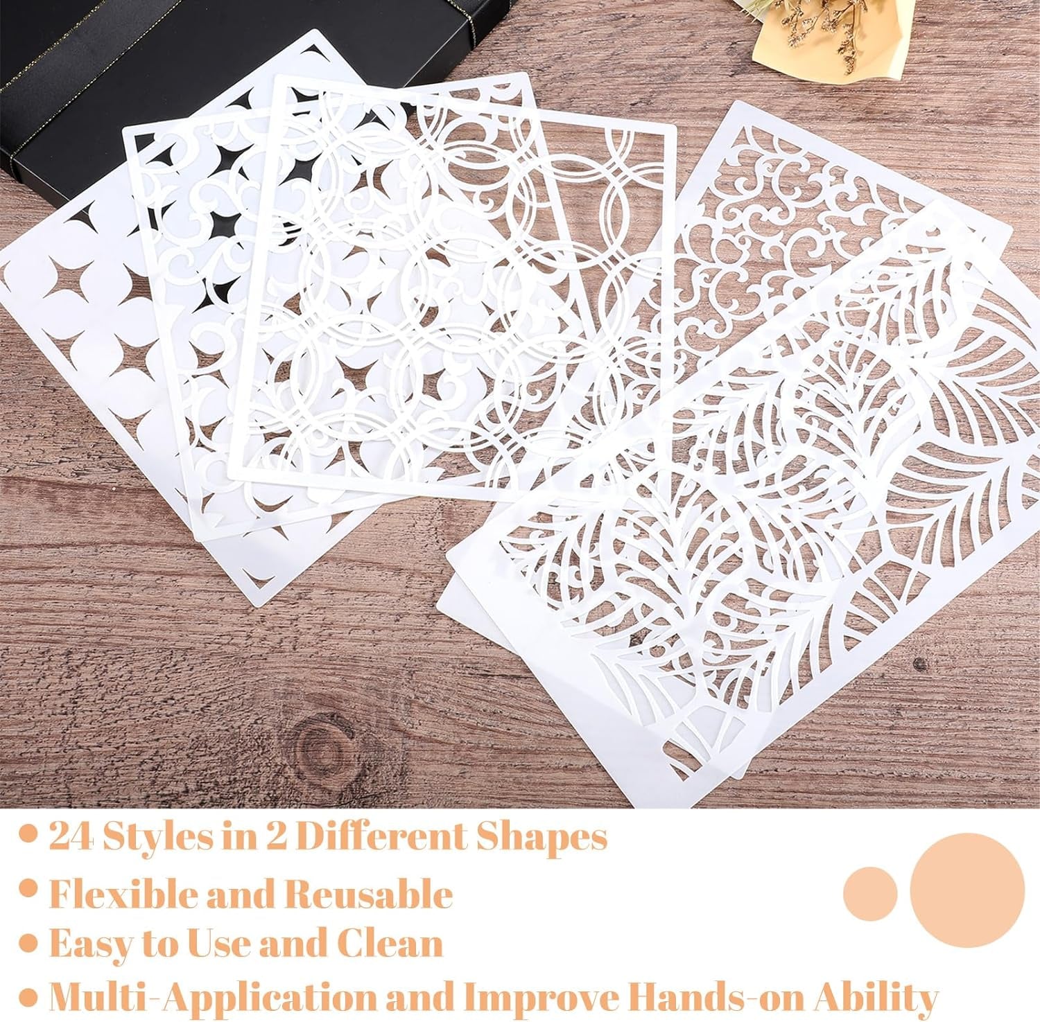 24Pcs Stencils for Painting, Reusable Geometric Painting Stencils Abstract Layering Stencil for Painting on Wooden Furniture Floor Decor DIY Supplies