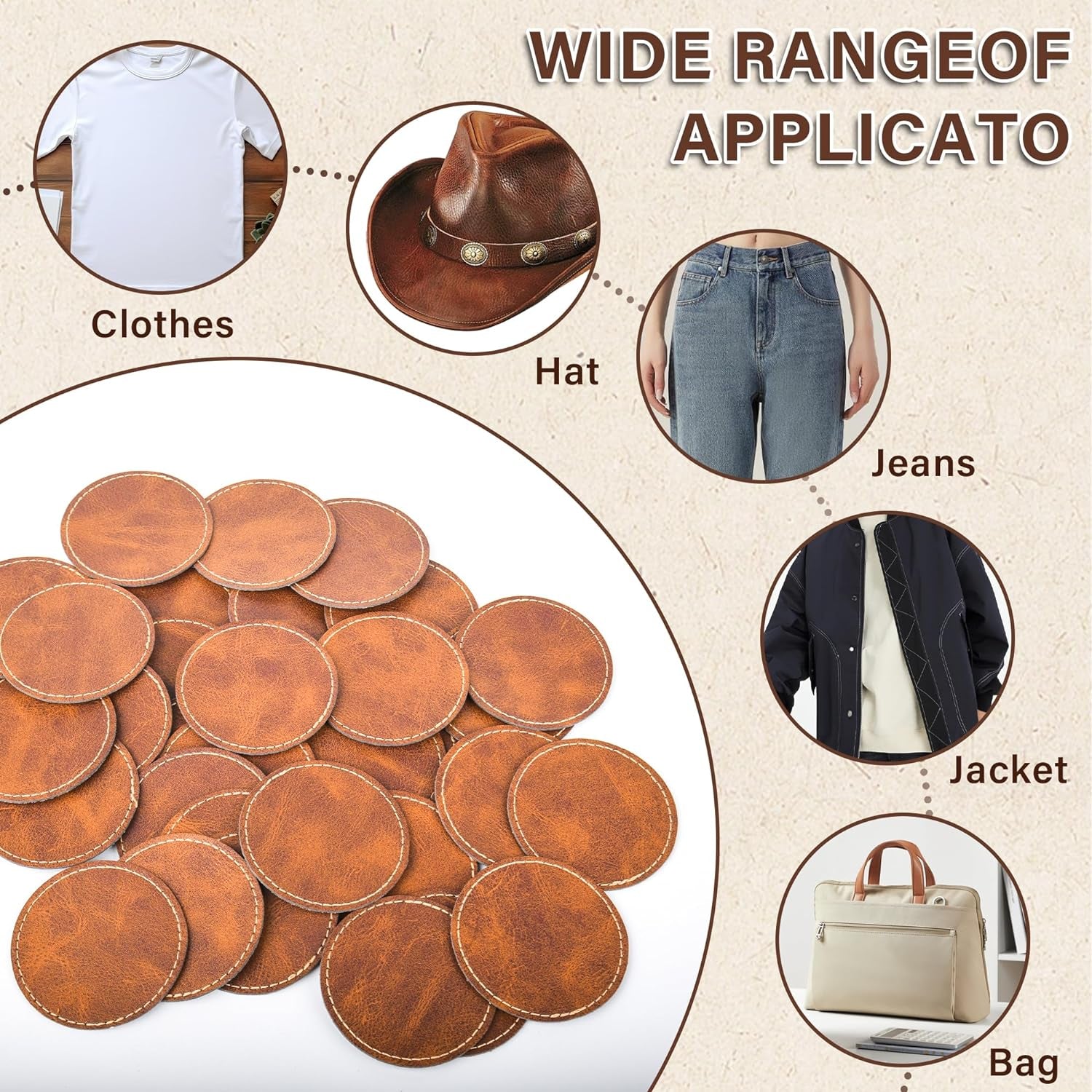 60 Pcs Blank Leatherette Hat Patches and Adhesive Laser Artificial Leather round Patches, Artificial Leather Patches for Hats Custom Fabric Repair Seam Laser Supplies