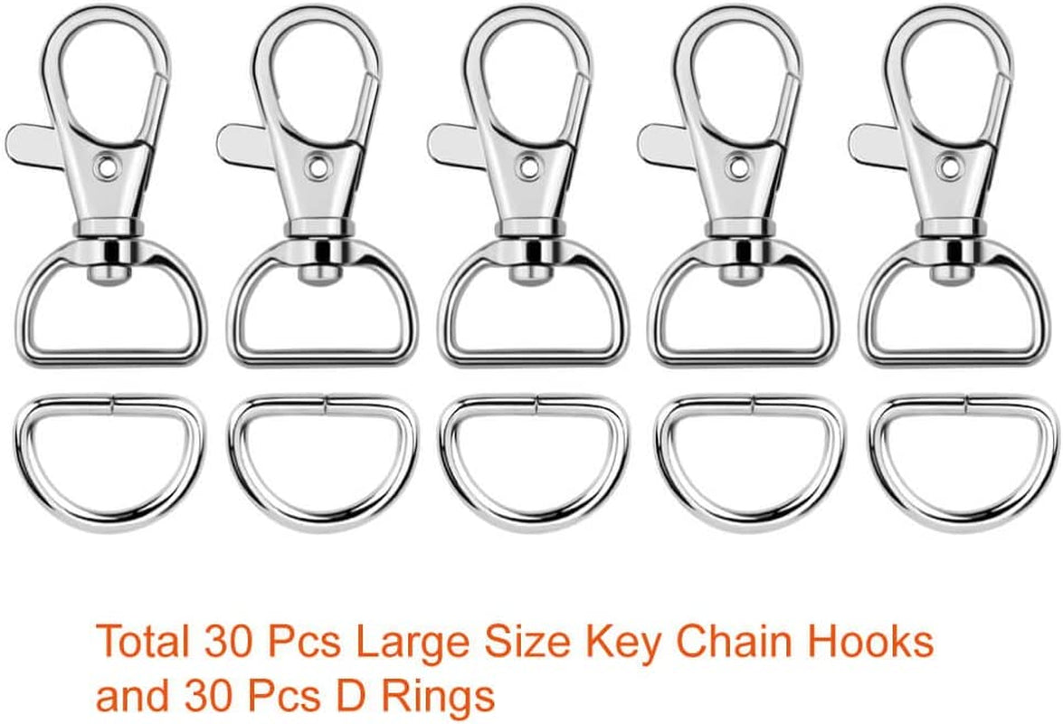 60Pcs Swivel Snap Hooks and D Rings for Lanyard and Sewing Projects (1” inside Width)