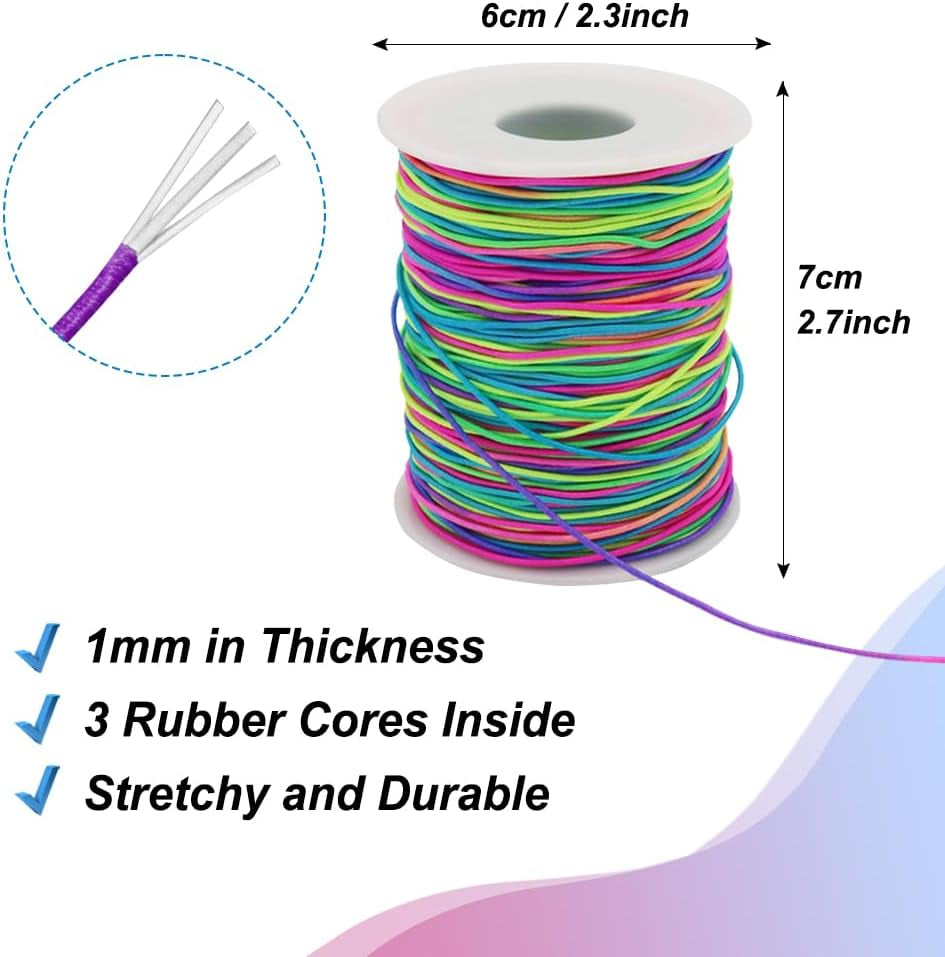 1Mm Elastic String for Bracelets, 328 Feet Rainbow Stretchy Bracelet String Elastic Beading Cord for Bracelets, Necklaces, Jewelry Making, Pony Beads and Crafts
