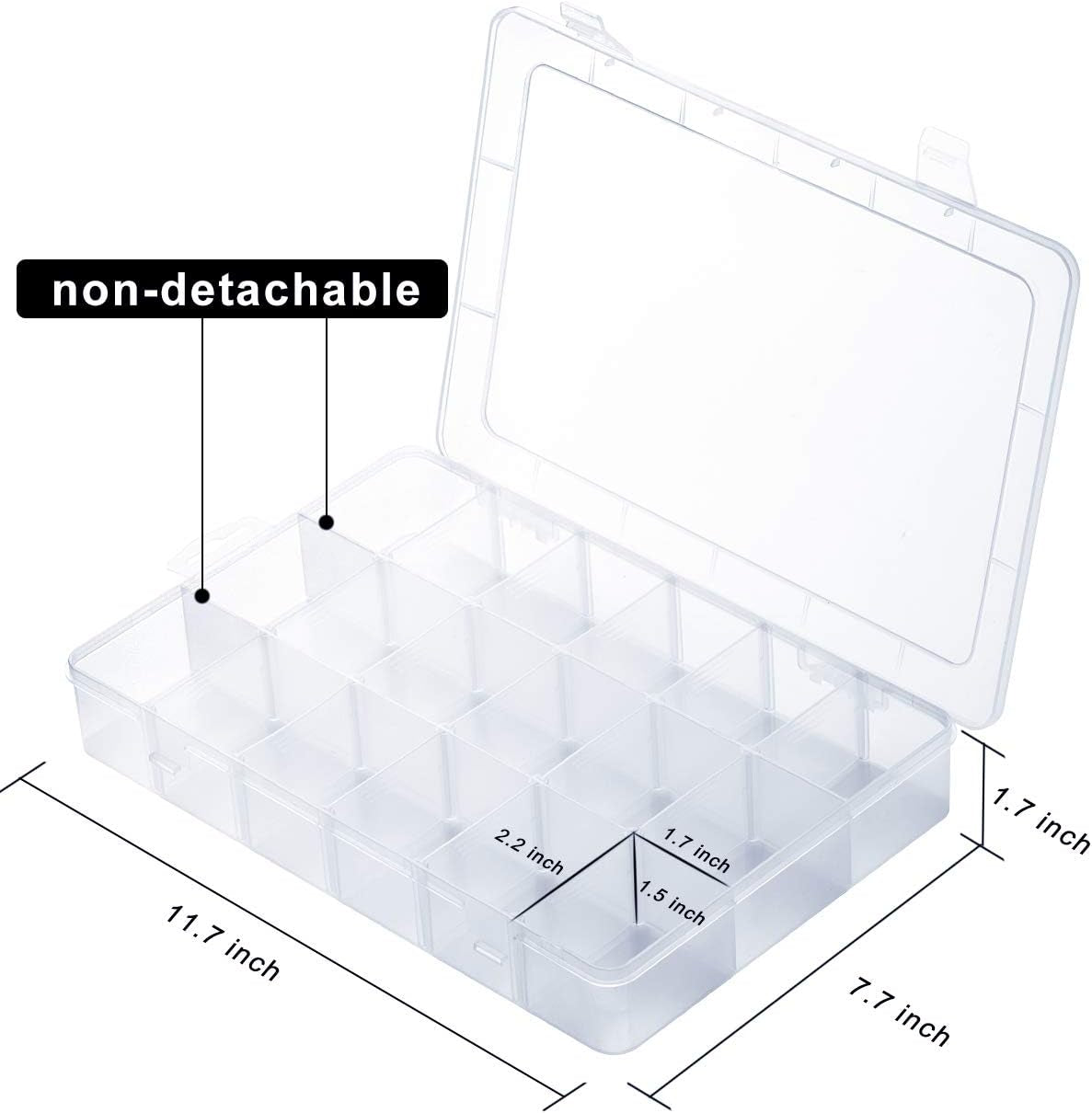 18 Grids Large Plastic Compartment Container, Bead Storage Organizer Box Case with Adjustable Removable Dividers for Jewelry Craft Tackles Tools, Size 11.7 X 7.7 X 1.7 In, White
