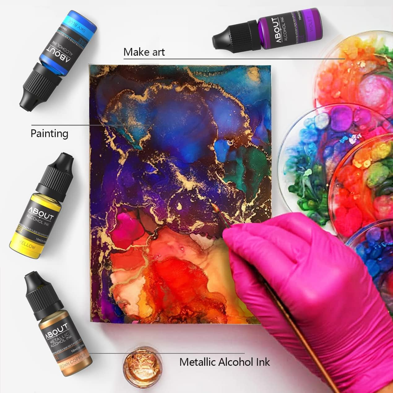 Alcohol Ink Set, 30 Bottles Vibrant Colors Concentrated Alcohol-Based Ink, Metal Dyes, for Resin Petri Dish Making, Epoxy Resin Art, Tumbler Cup Making,Painting, 10Ml /Each