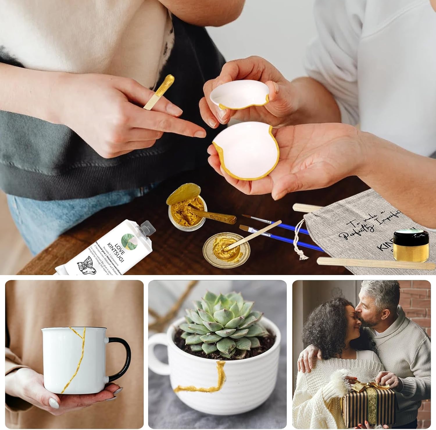 Bio Kintsugi Repair Kit Gold, Kintsugi Food Safety, Repair Your Meaningful Pottery with Bio Kintsugi Glue, Food Dishwasher Safety, Perfect for Beginners, Bring Japanese Art to Your Home
