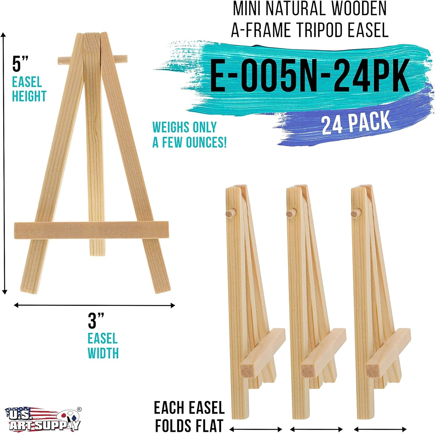 5" Mini Natural Wood Display Easel (Pack of 24), A-Frame Artist Painting Party Tripod Easel - Tabletop Holder Stand for Small Canvases, Kids Crafts, Business Cards, Signs, Photos, Gift
