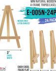 5" Mini Natural Wood Display Easel (Pack of 24), A-Frame Artist Painting Party Tripod Easel - Tabletop Holder Stand for Small Canvases, Kids Crafts, Business Cards, Signs, Photos, Gift