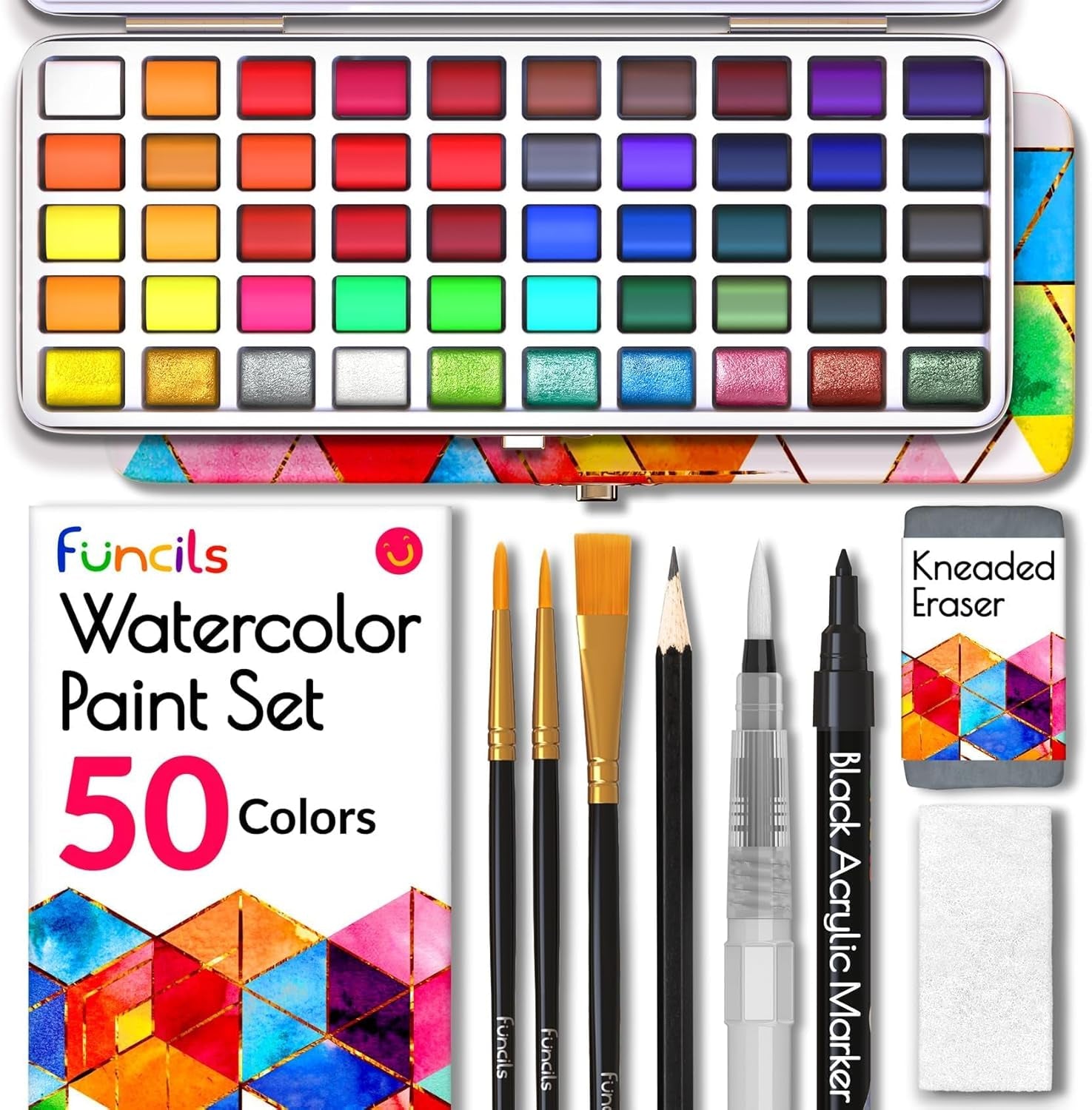 Watercolor Paint Set - 50 Travel Watercolors Set - Water Colors Paint for Adult, Kids, Beginners, Professional Artists | Watercolor Palette with Paper, Brush, Pen | Art Supplies for Adults