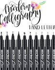 Hand Lettering Pens, Calligraphy Brush Pens Art Markers for Beginners Writing, Sketching, Drawing, Illustration, Scrapbooking, Journaling, Black Ink Pen Set, 8 Sizes