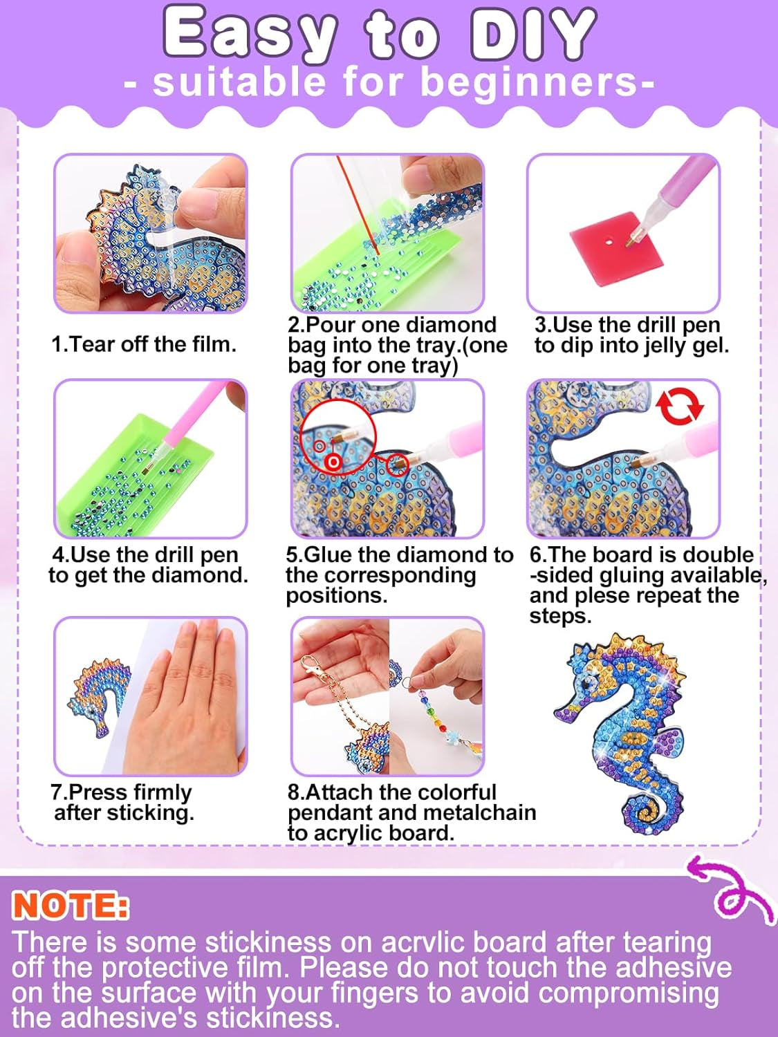 Diamond Art Suncatchers Kit for Kids Gifts - 4 Pcs Double Sided Wind Chime, Crystal Rhinestone Dotz Painting, Sea Animal Style Hanging Ornament for Home Window Beginners Craft DIY Supplies