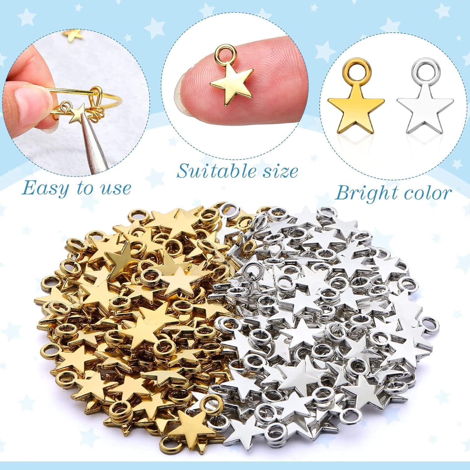 200 Pieces Star Pendant Mini Star Charms Bulk Alloy Star Dangle for Necklace Earring Bracelet Keychain Jewelry Making Graduation Decoration Gifts, 8 X 10Mm