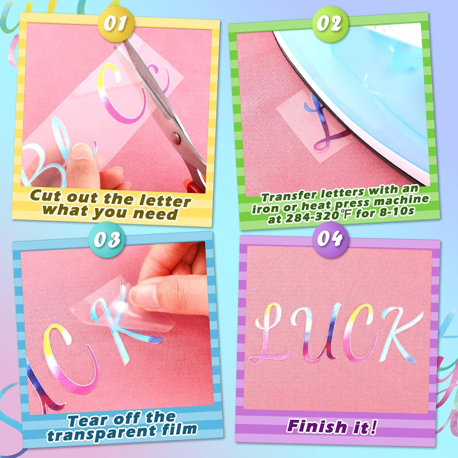 18 Sheet Iron on Letters Tie Dye Iron on Letters Flock Letters A-Z Letter Transfer Vinyl Letters Cursive Heat Transfer Letters for T Shirts Clothing Stockings Printing DIY Crafts Decorations