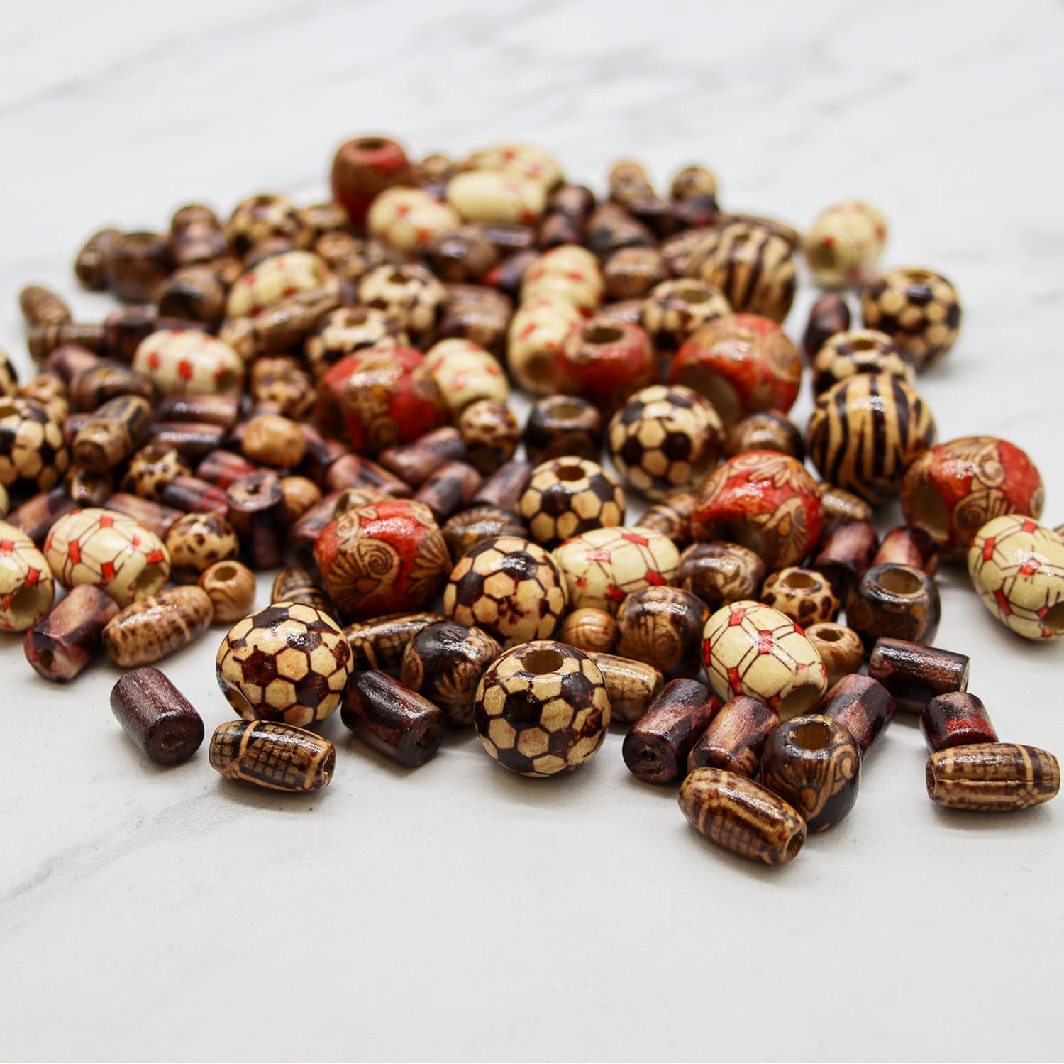 500 PCS Wooden Beads for Jewelry Making Adults, Painted Assorted African Beads, Macrame Supplies Beads, Craft Jewelry Wood Beads for Bracelets &amp; Necklace, Large &amp; Small round Barrel Tubular