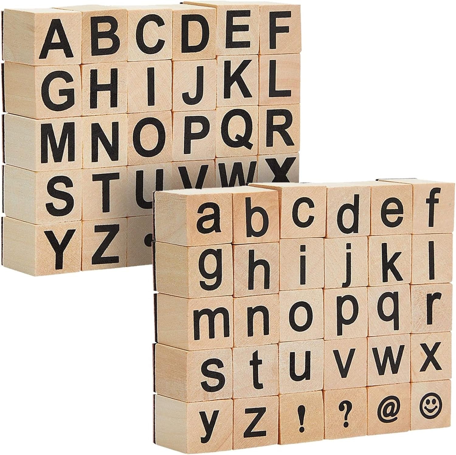 60-Piece Wood Alphabet Stamp Set, Upper and Lowercase Letters with Symbols, Rubber Stamps, DIY Projects, Arts and Crafts, Scrapbooking, Classroom, Games