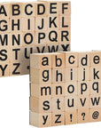 60-Piece Wood Alphabet Stamp Set, Upper and Lowercase Letters with Symbols, Rubber Stamps, DIY Projects, Arts and Crafts, Scrapbooking, Classroom, Games