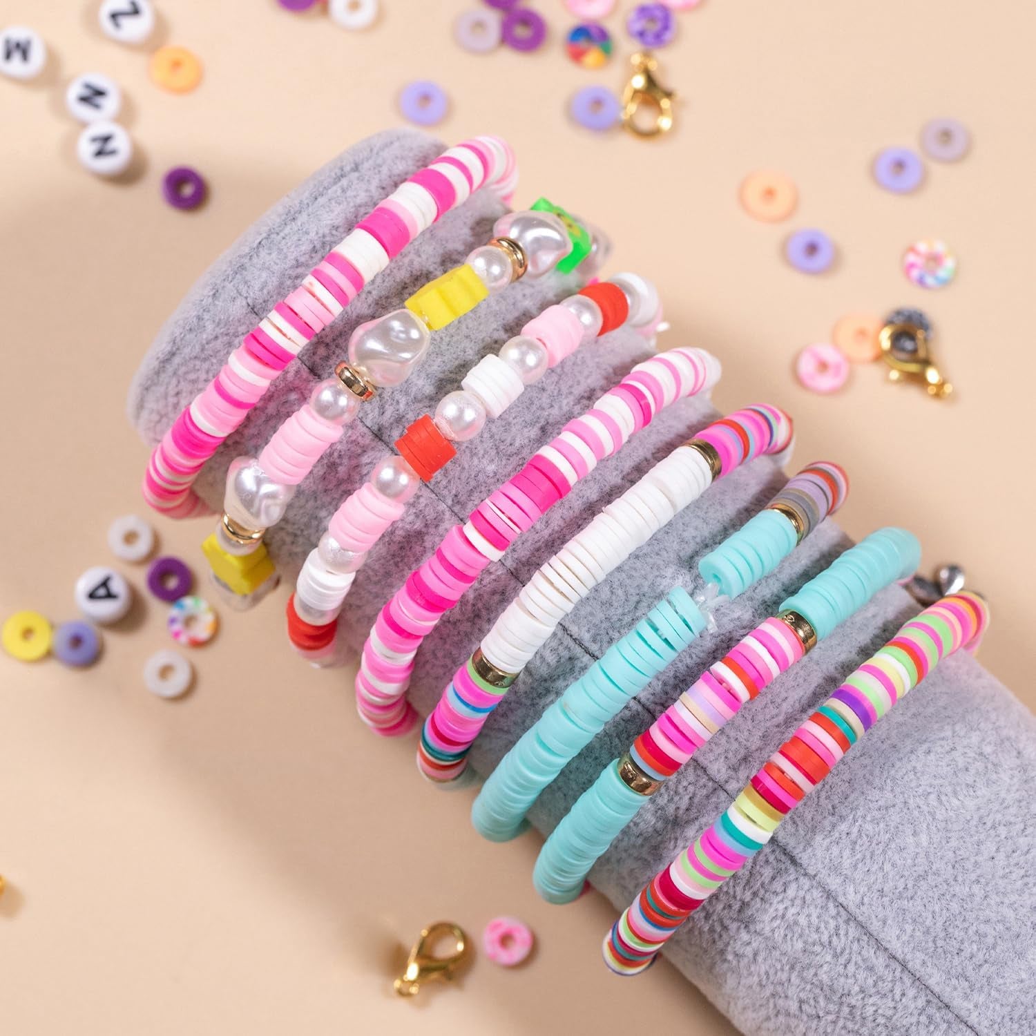 Clay Beads Bracelet Making Kit, 3800Pcs Polymer Flat Beads for Jewelry Making Heishi Beads for Friendship Bracelet Kit with Charm Kit for DIY Crafts Gifts for Girls Age 6-12