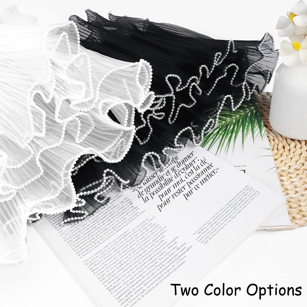 Black Flower Wrapping Paper Kit - 4.37 Yards Pearl Lace Mesh for Bouquets, Wave Tulle with Ribbons and 3D Butterflies - Floral Wrap Florist Supplies (Black)