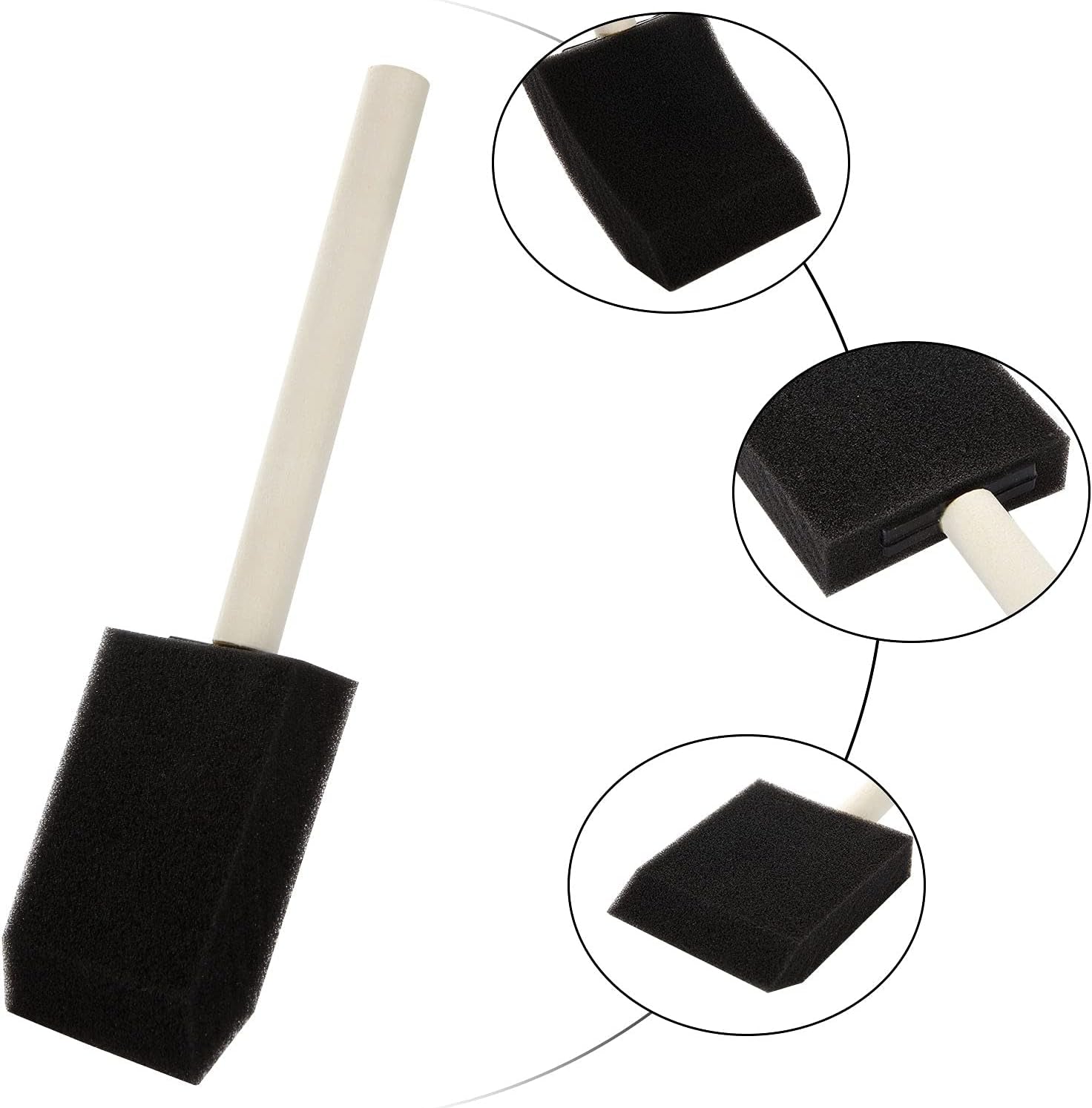 100 Pack 2 Inch Foam Brush Sponge Wood Handle Paint Brush Foam Sponge Brush for Acrylics, Stains, Varnishes, Crafts