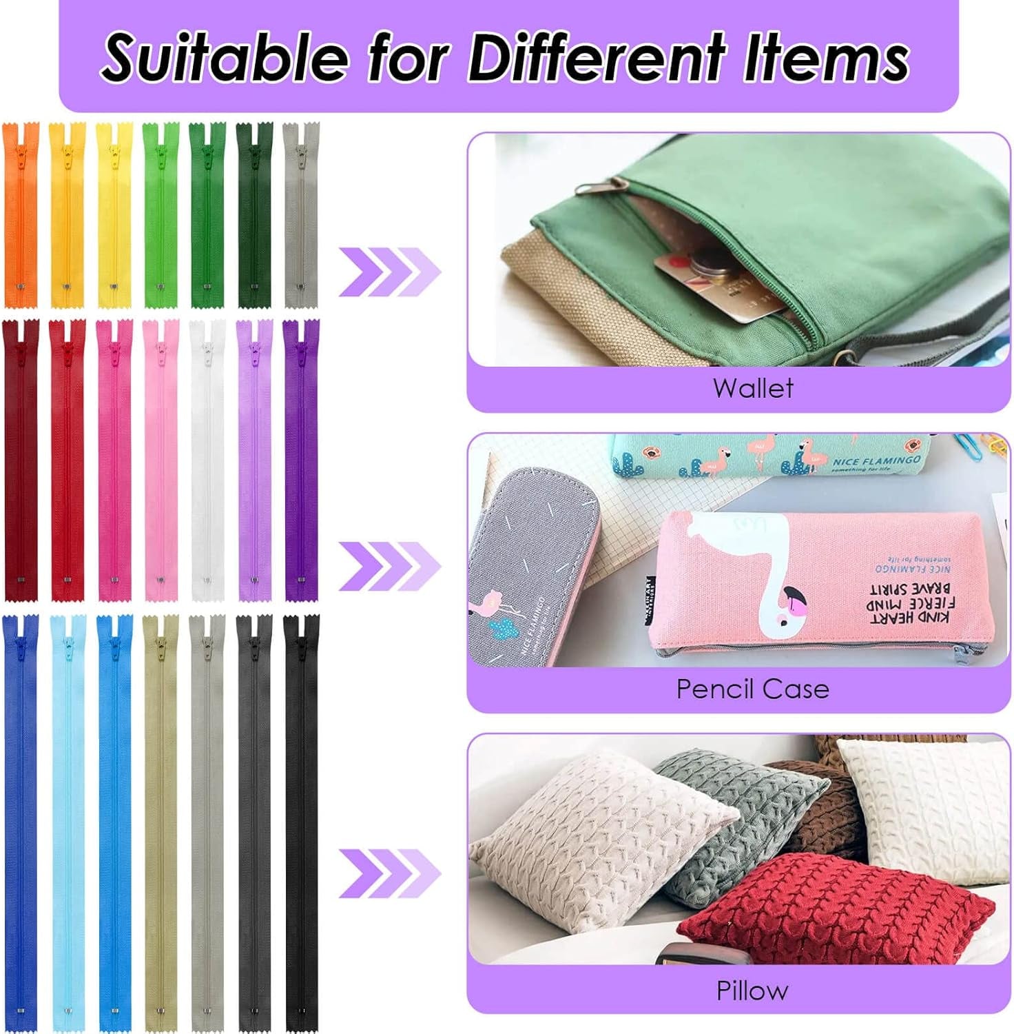Zippers for Sewing, 120Pcs Nylon Zippers for Sewing in Assorted Lengths and Colors, Bulk Zippers for Making Bags, Pouches, Pillow Covers and Sewing Crafts Projects