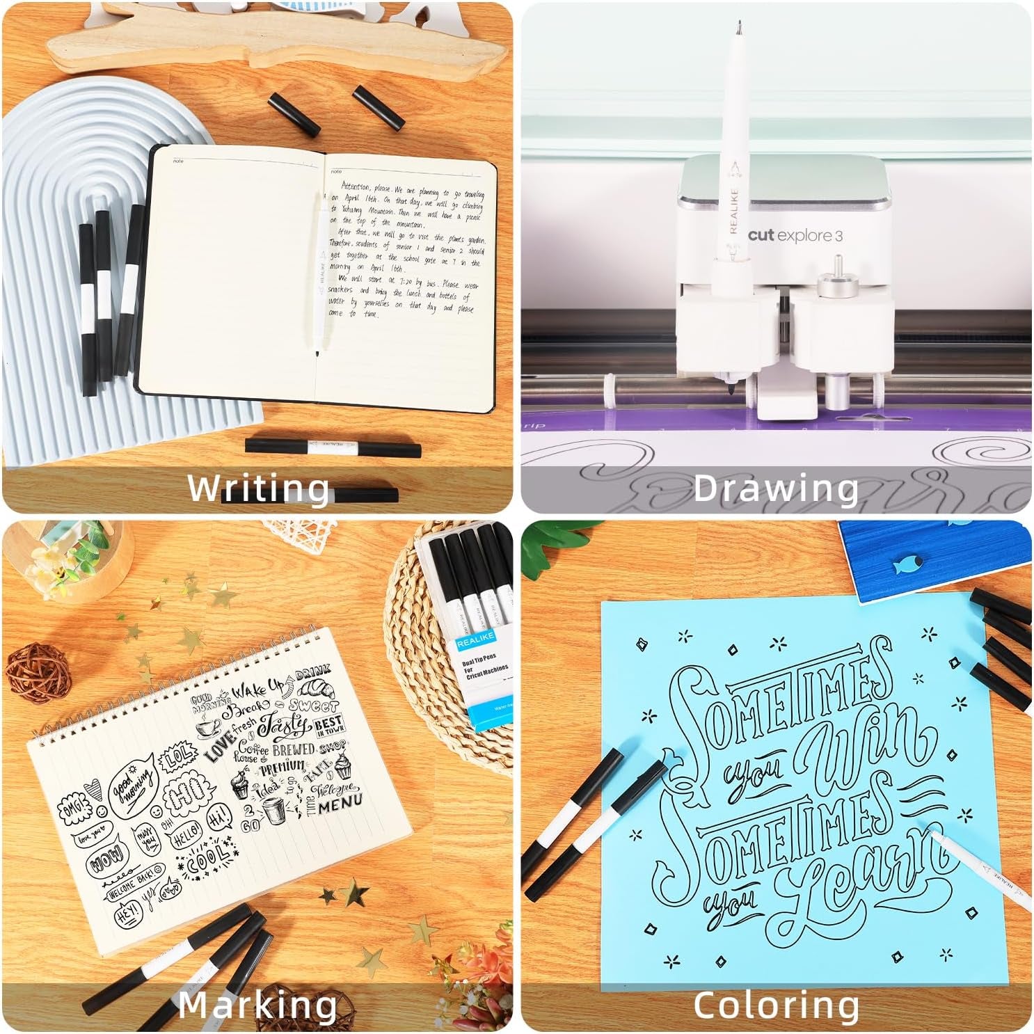 Dual Tip Pens for Cricut Maker 3/Maker/Explore 3/Air 2/Air, Black Pens Set of 7 Pack Dual Tip Marker Fine Point Pen Writing Drawing Accessories for Cricut Machine (0.4 Tip & 1.0 Tip)