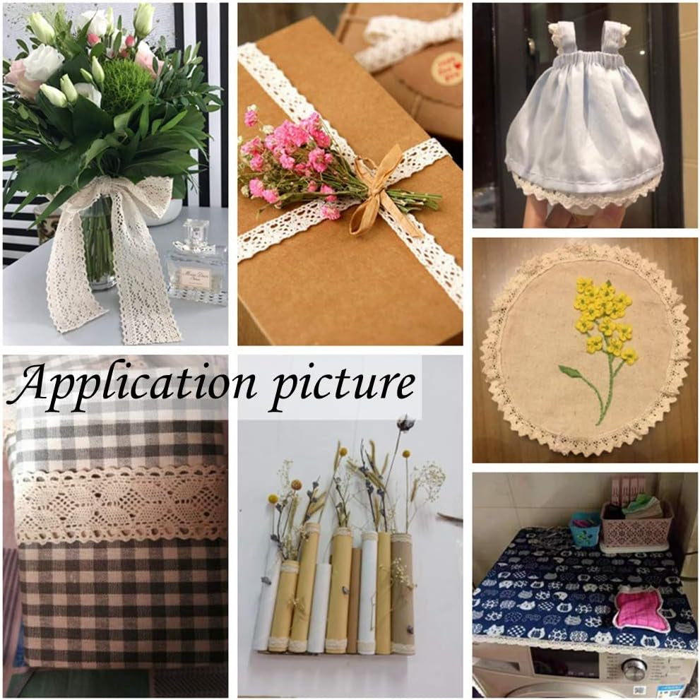 Cotton Lace Trim Vintage Lace Ribbon Crochet Lace Scalloped Edge for Bridal Wedding Decoration Christmas Package DIY Sewing Craft Supply 5 Yards Each (White)