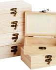 6 Pack Unfinished Wooden Boxes for Crafts with Hinged Lids and Front Clasps, 6X4X2 in for Jewelry, Crafts, Storage