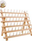 60-Spools Wooden Thread Holder Sewing and Embroidery Thread Rack and Organizer Thread Rack for Sewing with Hanging Hooks