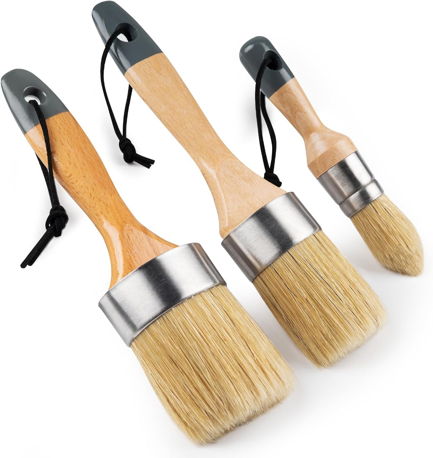 Chalk Paint Brush, Wax Paint Brush Set 3 Pack, round Paint Brushes Use with All Paints, Natural Bristle Brushes for Painting or Waxing, Home Decor, DIY Art Crafts