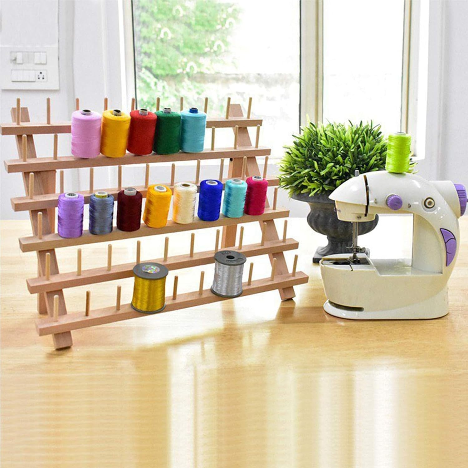 Wooden Thread Rack Sewing and Embroidery Thread Holder, 60 Spools, 2 Pack