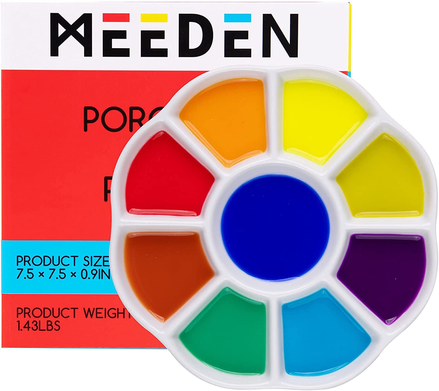 7-Well Studio Porcelain Paint Palette Tray,Artist Mixing Colour Tray by 4-3/4 Inches for Watercolor Gouache Painting,Round,White