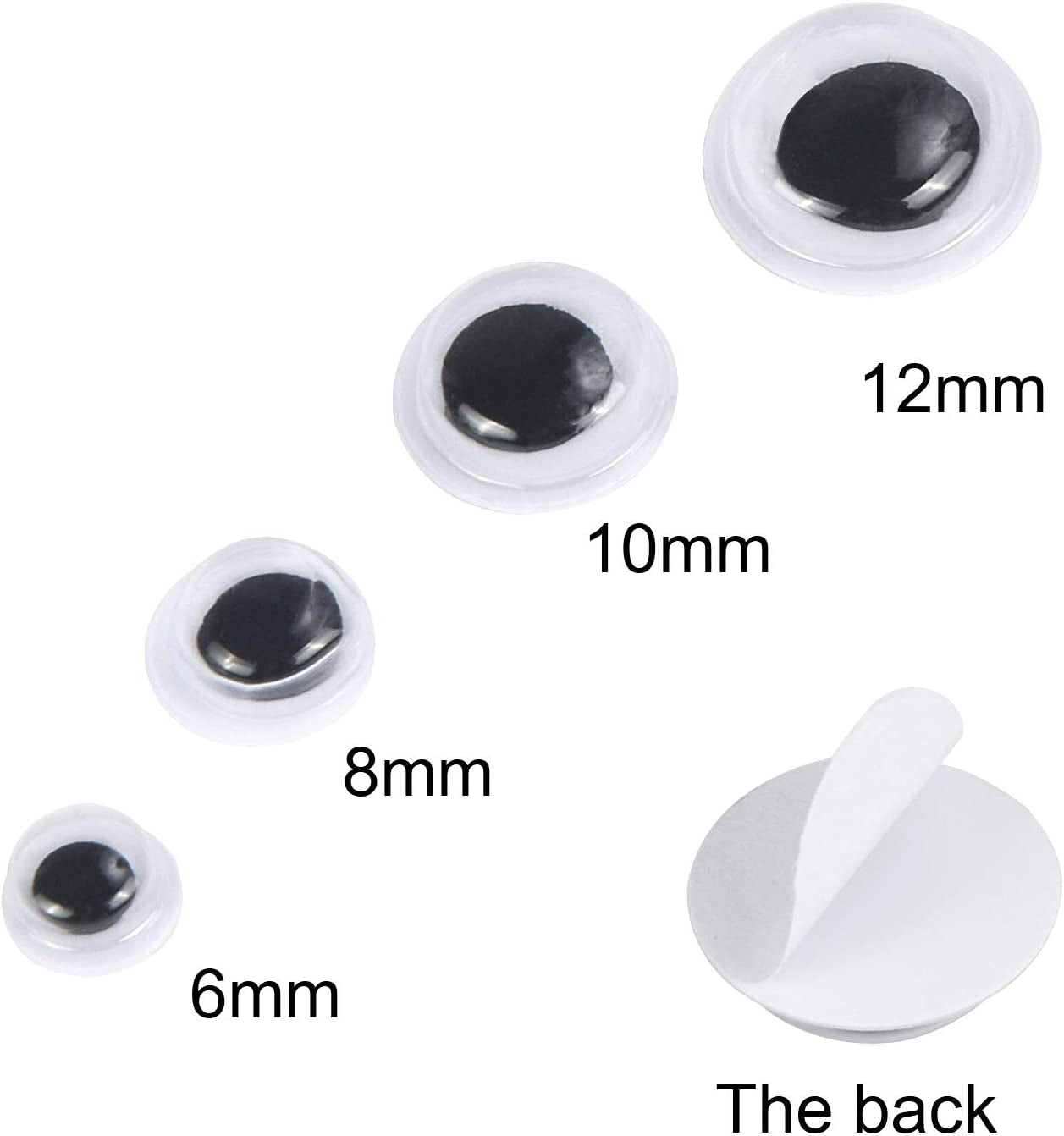 1000 Pcs Self Adhesive Googly Wiggle Eyes for DIY, Multi Colors and Sizes Craft Sticker Eyes